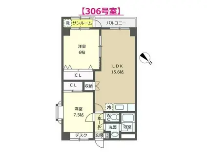 グランドメゾン(2LDK/3階)の間取り写真