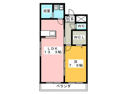 CALM21(1LDK/2階)の間取り写真