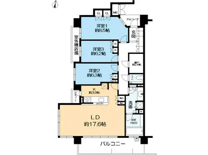 岡本ハウベス(3LDK/3階)の間取り写真