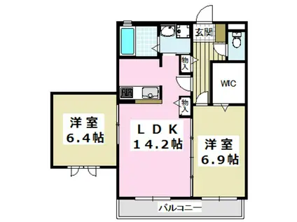 フロントフィールド春日B棟(2LDK/2階)の間取り写真