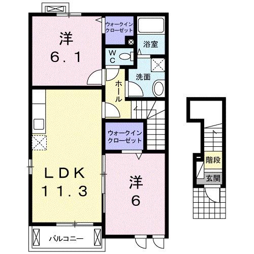 ミルトニアB(2LDK/2階)の間取り写真