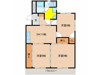 石川コーポ1(3DK/3階)の間取り写真