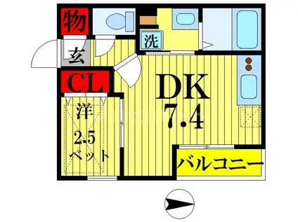 パークブルーノ谷塚(1DK/1階)の間取り写真