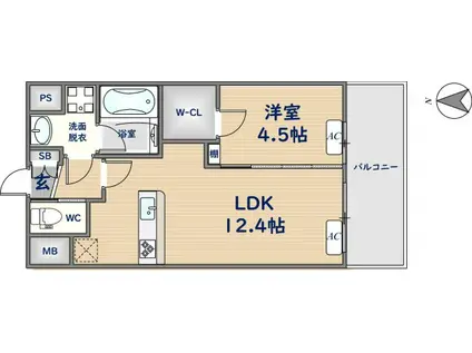 ソルテラス OSAKA イースト GATE(1LDK/4階)の間取り写真