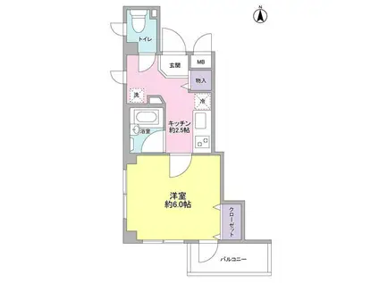 セレーノ高津(1K/2階)の間取り写真