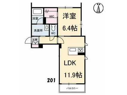グランベレオCLOSE UNIV.S棟(1LDK/2階)の間取り写真