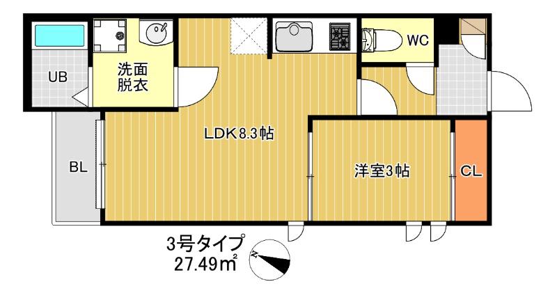 G-SMART 別府 TERRACE(1LDK/2階)の間取り写真