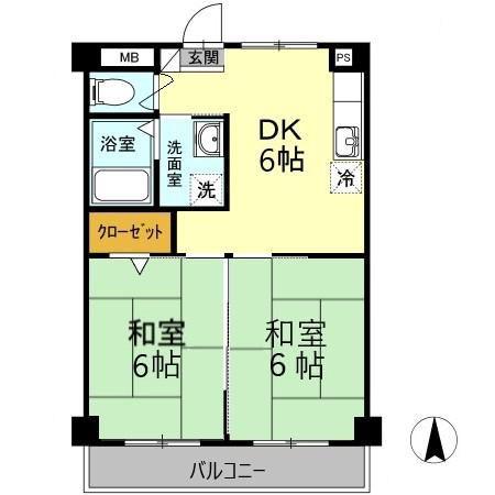 パークサイドスズキ(2DK/4階)の間取り写真