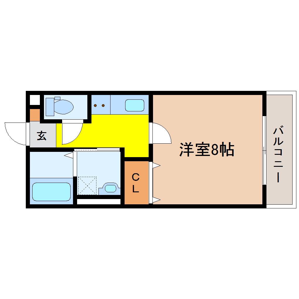 レジデンス薬師堂B棟(1K/1階)の間取り写真