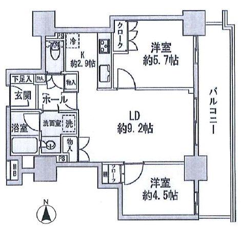エリム春日町パークタワー(2LDK/19階)の間取り写真