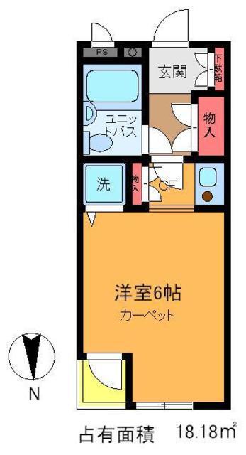 アーバンヒルズ高砂(ワンルーム/2階)の間取り写真