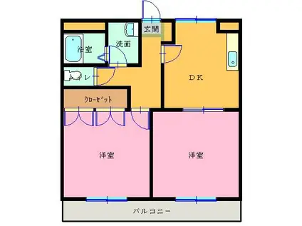 ロマネスク(2DK/2階)の間取り写真