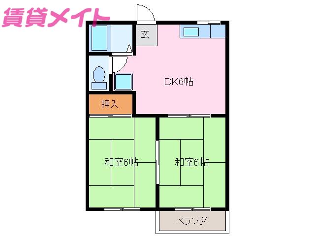 コーポ別名(2DK/1階)の間取り写真