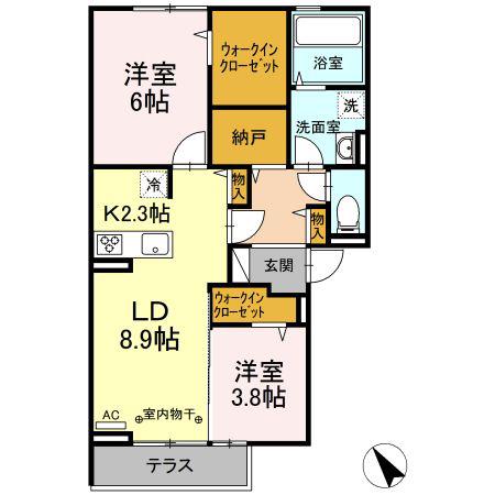 JR中央線 甲府駅 バス乗車時間:10分 最寄りバス停で下車 徒歩19分 3階建 築6年(2LDK/1階)の間取り写真
