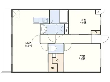 モアナベルコート(2LDK/2階)の間取り写真