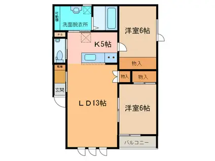 TOWN西15南1 B(2LDK/2階)の間取り写真