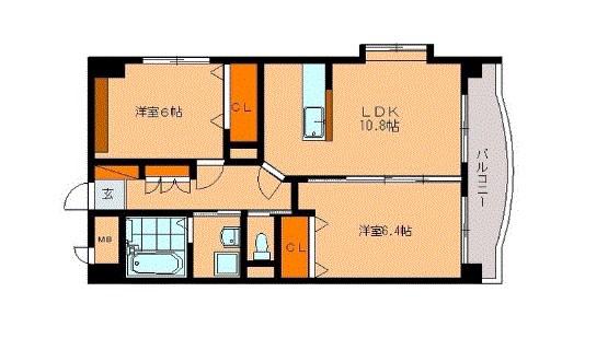 ホープ花屋敷(2LDK/4階)の間取り写真