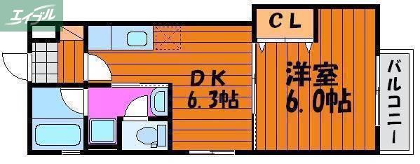 ホワイトグレース律奈(1DK/5階)の間取り写真