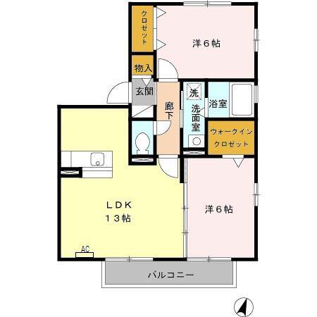 ガーデンスクエア A(2LDK/2階)の間取り写真