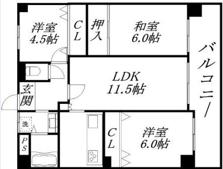 リベラルパレス文の里(3LDK/6階)の間取り写真