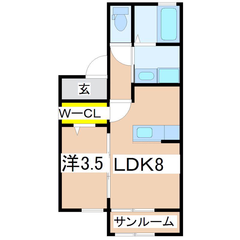 ブルズアイ(1LDK/1階)の間取り写真