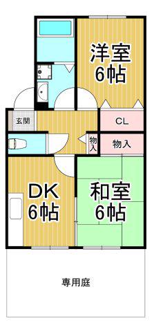 LEVANTE夙川(2DK/1階)の間取り写真