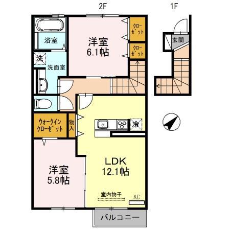 ガーデンハウス大野(2LDK/2階)の間取り写真