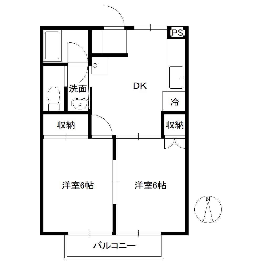ルミエール小山(2DK/2階)の間取り写真