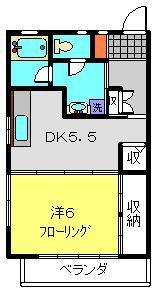 エスポワールV(1DK/2階)の間取り写真