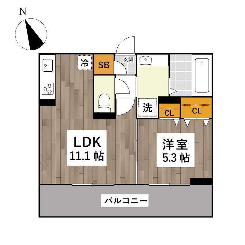 D-ROOM隈府 B棟(1LDK/1階)の間取り写真