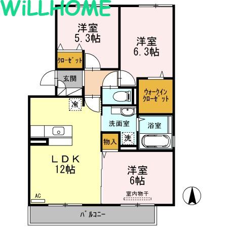 メゾンドビル(3LDK/2階)の間取り写真