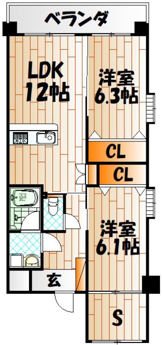 オーヴィジョンQULAS小倉金田(2SLDK/12階)の間取り写真