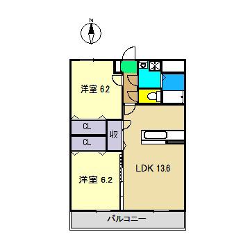 マリベール・ライツ(2LDK/1階)の間取り写真
