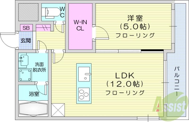 LUANA AIR RESIDENCE五橋(1LDK/1階)の間取り写真
