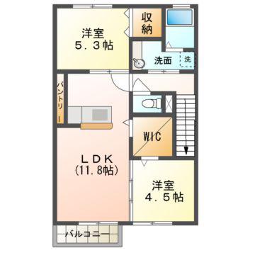 ドゥ・ルグラン(2LDK/2階)の間取り写真