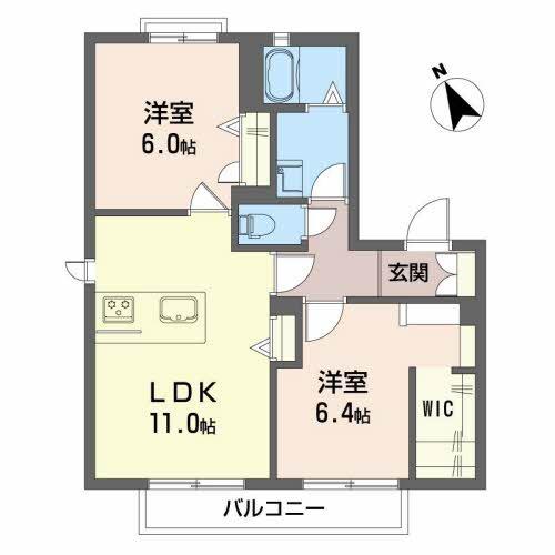 ハピネス不動院 A棟(2LDK/2階)の間取り写真