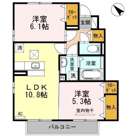 D-ROOMみやこBAL(2LDK/1階)の間取り写真