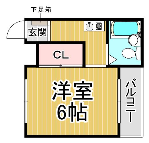 ライフかも(1K/3階)の間取り写真