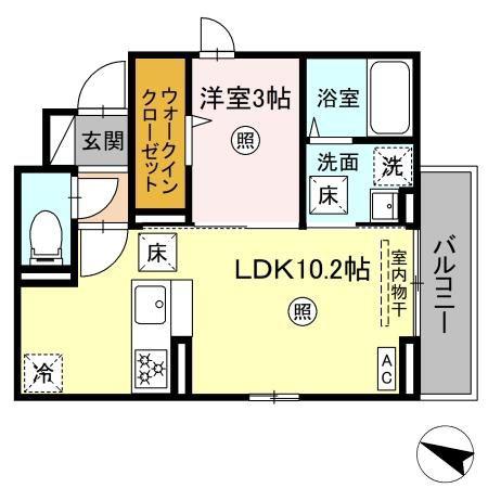 リバーオークスやまが(1LDK/1階)の間取り写真