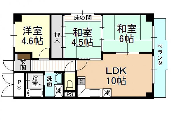 メルクール柏原(3LDK/5階)の間取り写真