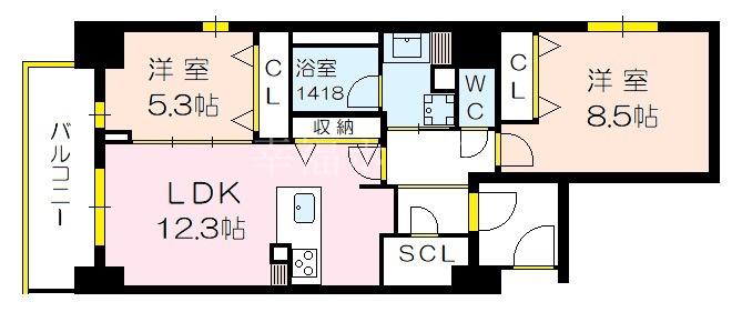 レフィシアコート江戸堀(2LDK/5階)の間取り写真