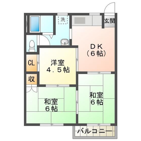 ピアース赤堀南町(3DK/2階)の間取り写真