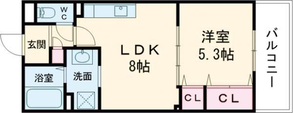 クリエオーレ大池町I(1LDK/2階)の間取り写真