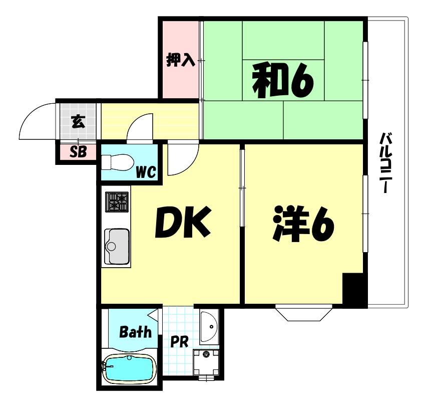 フェニックスハイツ山手(2DK/5階)の間取り写真