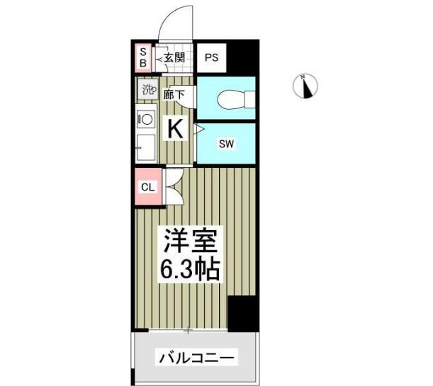 グランヒル松戸(1K/2階)の間取り写真
