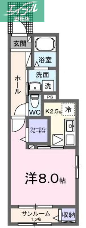 スリール(1K/1階)の間取り写真