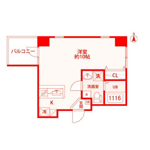 横浜ウエストレジデンス(ワンルーム/1階)の間取り写真