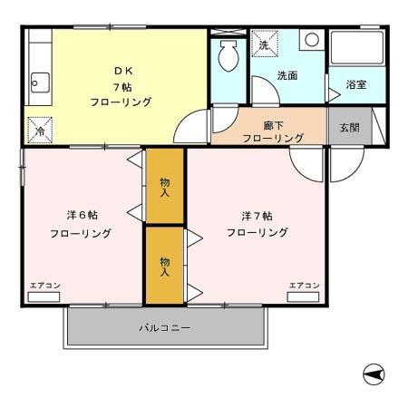 伏見台ハイツ(2DK/2階)の間取り写真