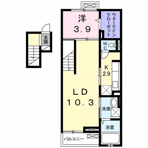 グラミスみわ(1LDK/4階)の間取り写真