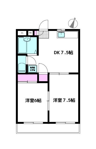 ジュネス玉堤(2DK/2階)の間取り写真